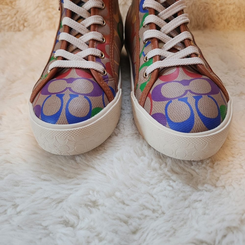 Coach CitySole High Top Platform Sneakers Rainbow Signature Canvas Pride Sz 6.5 - Picture 3 of 14
